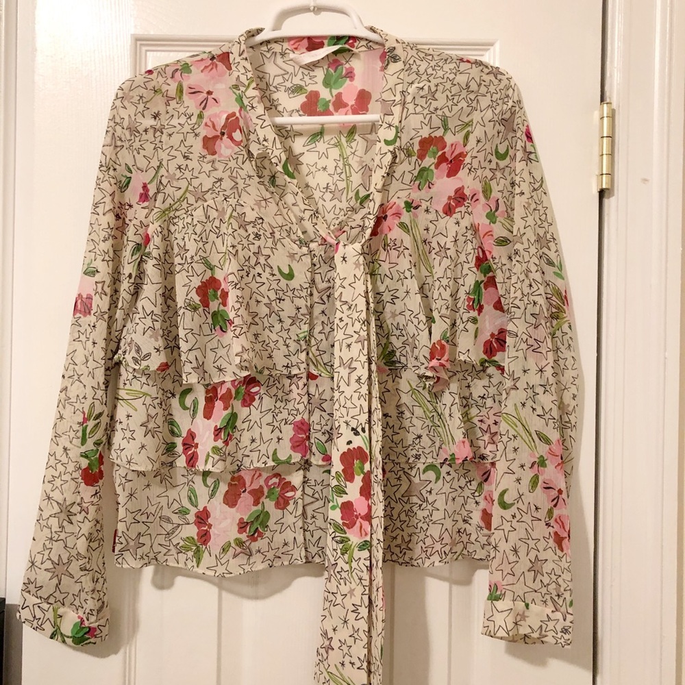 Star & Floral Tie Three-Tiered Zara Sheer Blouse